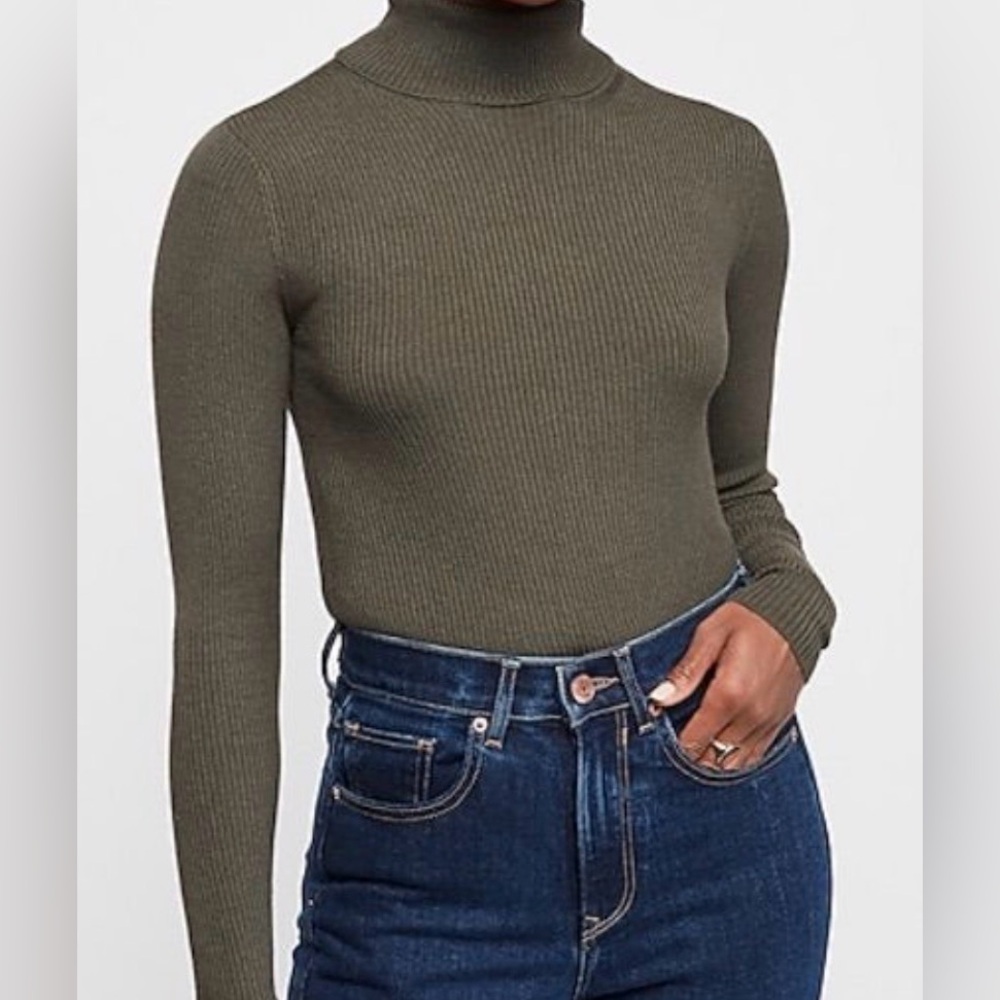 Express Olive Turtleneck Ribbed Top - Size: S - Brand New